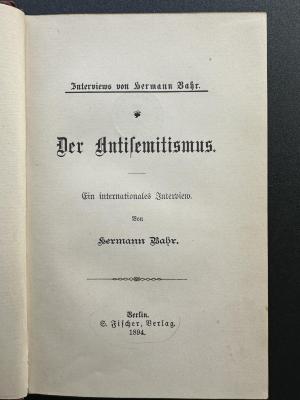 17 P 264 : Der Antisemitismus : ein internationales Interview (1894)