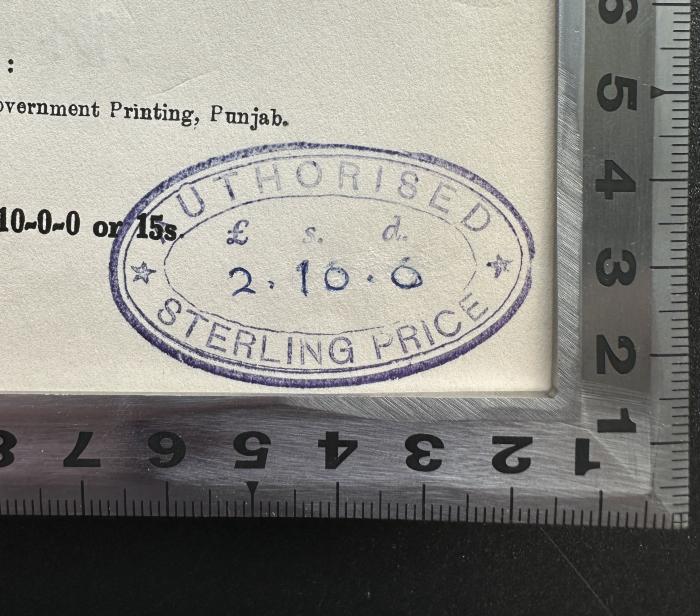 -, Stempel: Datum; 'AUTHORISED
STERLING PRICE
£  s. d.
2.10.6'