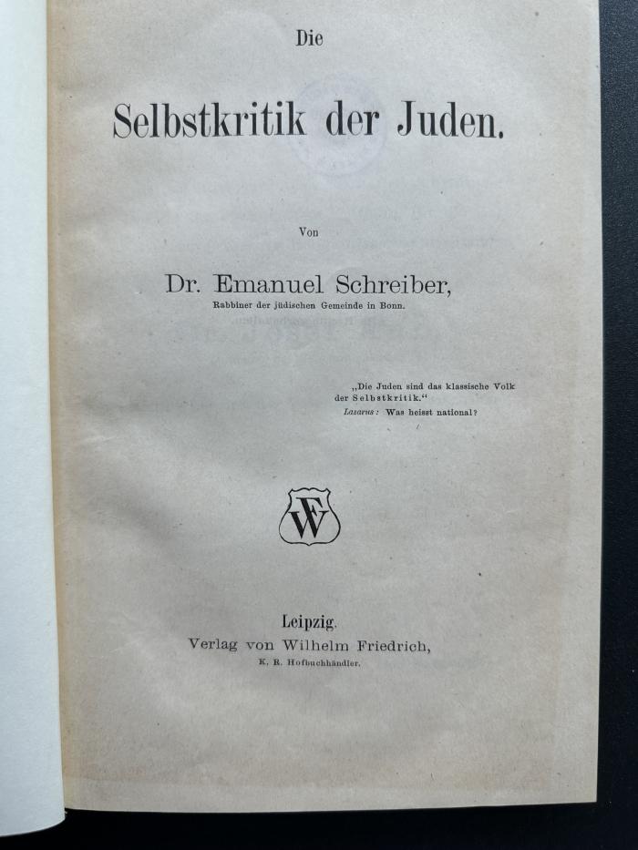 18 P 126 : Die Selbstkritik der Juden (1880)