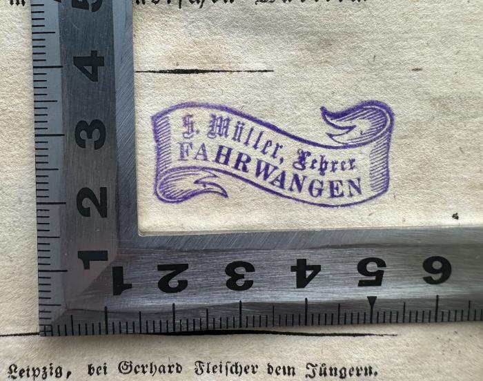 -, Stempel: Name, Ortsangabe; 'S. Müller, [XX]
FAHRWANGEN' (Prototyp)