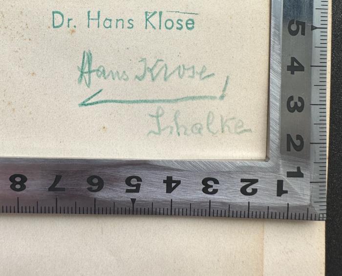 - (Dr. Hans Klose), Von Hand: Name, Ortsangabe; 'Hans Klose
Schalke'. 