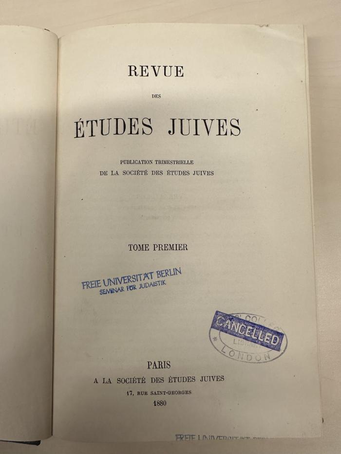 BA 6085 Jg. 1880: Revue des études juives (1880)