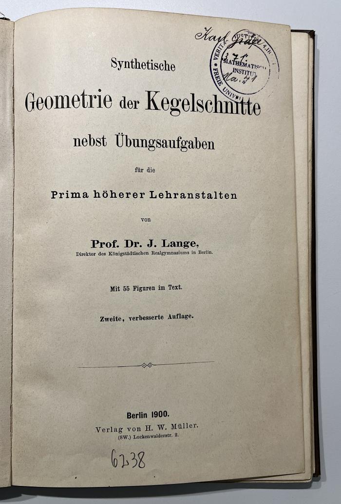 SM 330 S993(2) : Synthetische Geometrie der Kegelschnitte nebst Übungsaufgaben für die Prima höherer Lehranstalten (1900)