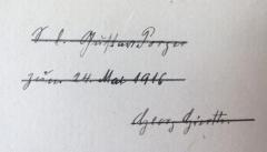 - (Porger, Gustav), Von Hand: Widmung; 'S. l. Gustav Porger / zum 24. Mai 1916 / Georg Gierth.'. 
