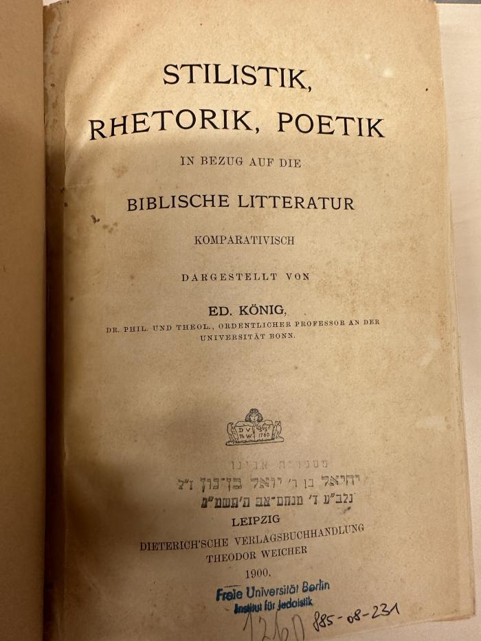 BC 6210 K78 : Stilistik, Rhetorik, Poetik in Bezug auf die biblische Litteratur komparativisch dargestellt (1900)