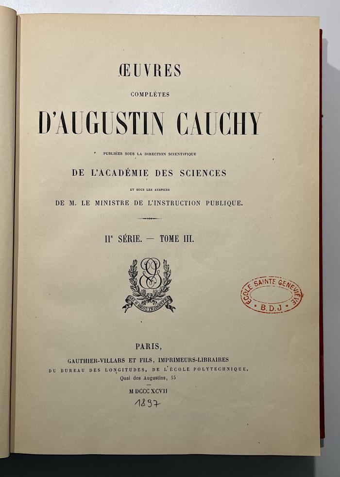 SF 2020.1882-2,3 : Œuvres complètes. Ser. 2,3. Cours d'analyse de l'École Royale Polytechnique (1897)