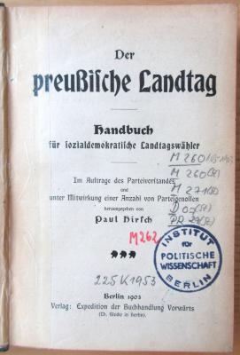 M 260 103-1903 : Der preußische Landtag - Handbuch für sozialdemokratische Landtagswähler 
 (1903)