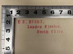 - (London Missionary Society), Stempel: Name, Ortsangabe; 'C E. BUSBY,
London Mission,
North China'.  (Prototyp)
