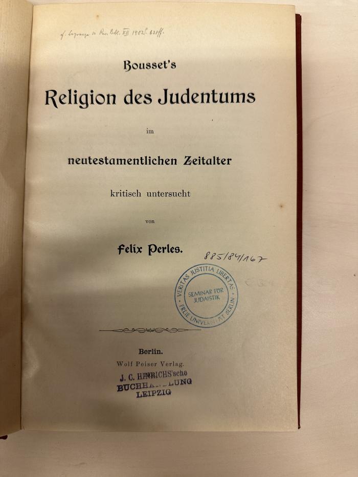 BC 8710 P451 : Bousset's Religion des Judentums im neutestamentlichen Zeitalter : kritisch untersucht (1903)