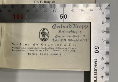 SH 500 B928(2.1931) : Mathematische Formelsammlung (1931);- (Kropp, Gerhard), Stempel: Name, Ortsangabe; 'Gerhard Kropp Berlin-Steglitz Zimmermannstraße 37 Tel.: G9 Albrecht 4223'.  (Prototyp)