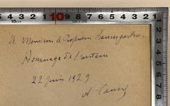 - (Causse, A.;Baumgartner, Walter), Von Hand: Annotation, Name, Ortsangabe, Datum; 'A monsieur le Professeur Baumgartner
Hommage de l'[antem]
22. Juni 1929
A. Causse'. 