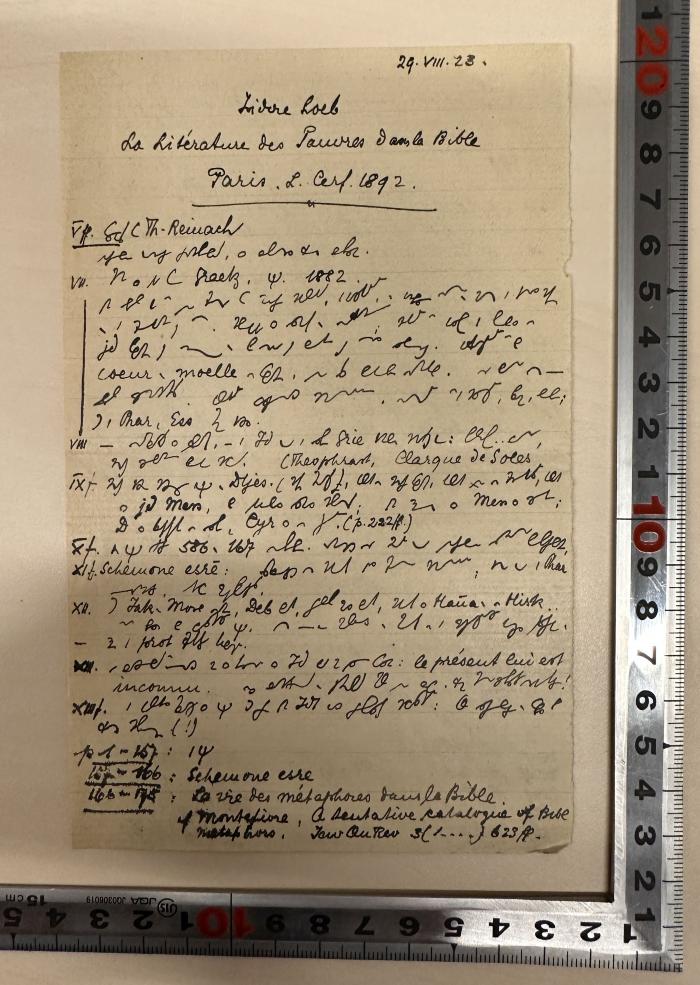 - (Baumgartner, Walter), Von Hand: Notiz; '[Notizen]'. 