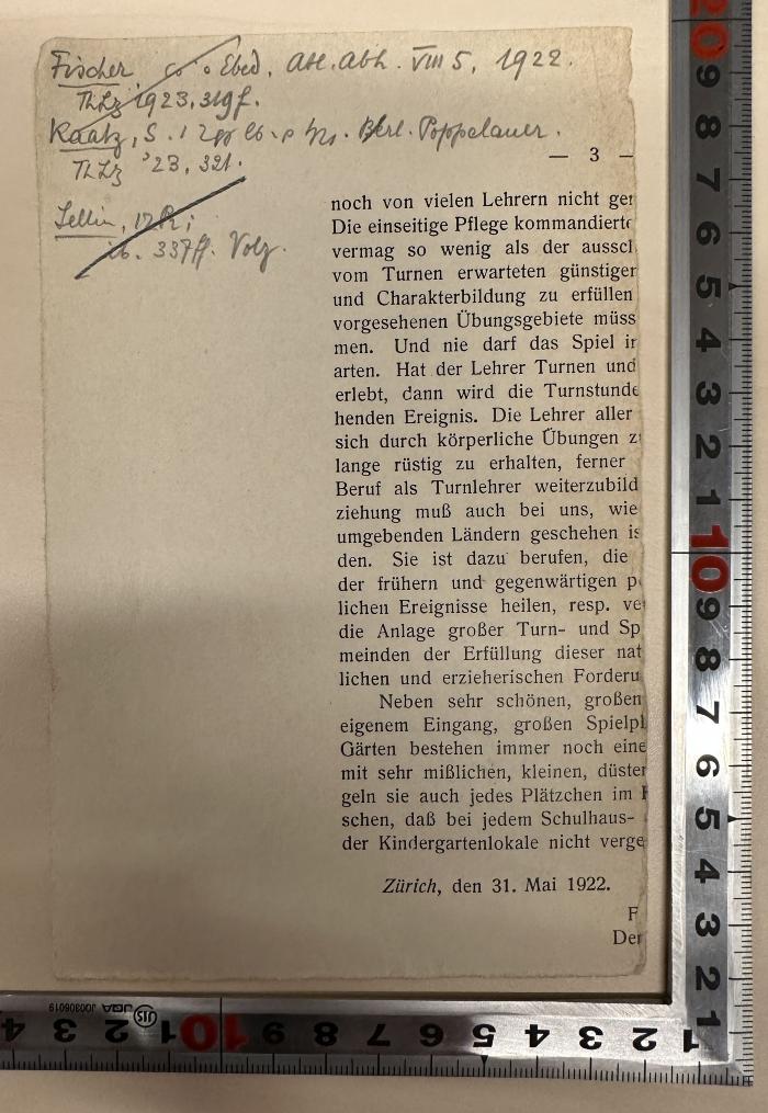 - (Baumgartner, Walter), Von Hand: Notiz; '[Notizen]'. 
