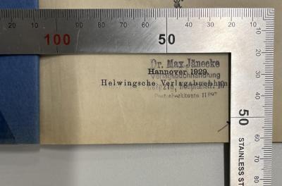 SH 500 S817(14) : Tabelle der wichtigsten Formeln aus der Integral - Rechnung (1929);- (Dr. Max Jänecke Verlagsbuchhandlung), Stempel: Name, Ortsangabe; 'Dr. Max Jänecke Verlagsbuchhandlung Leipzig, …str. 10 Postscheckkonto 11997'. 