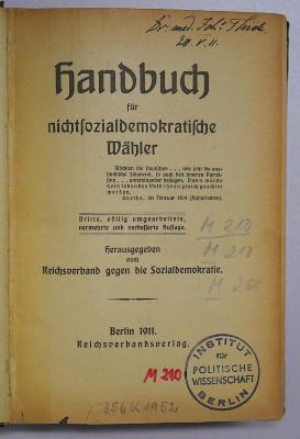 M 210 114<3> : Handbuch für nichtsozialdemokratische Wähler  (1911)