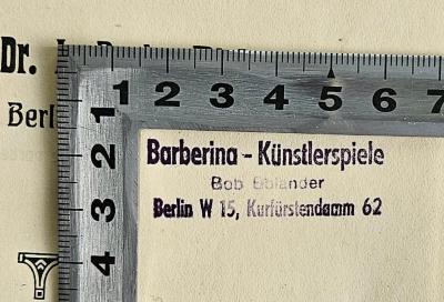 BD 1200 P594 : Die Weltanschauung des Judentums (1912);- (Barberina Künstlerspiele, Berlin;Bolander, Kurt Egon), Stempel: Berufsangabe/Titel/Branche, Name, Ortsangabe; 'Barberina-Künstlerspiele
Bob Bolander
Berlin W 15, Kurfürstendamm 62'. 