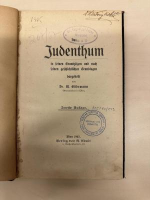 BD 1200 G924+2 : Das Judenthum : in seinen Grundzügen und nach seinen geschichtlichen Grundlagen dargestellt (1902)