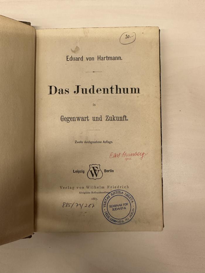 BD 1200 H333(2) : Das Judenthum in Gegenwart und Zukunft (1885)