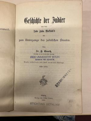 BD 1220 G735-3,1(4) : Geschichte der Juden. Bd. 3, Geschichte der Judäer von dem Tode Juda Makkabis bis zum Untergange des judäischen Staates ; Hälfte 1 (1888)