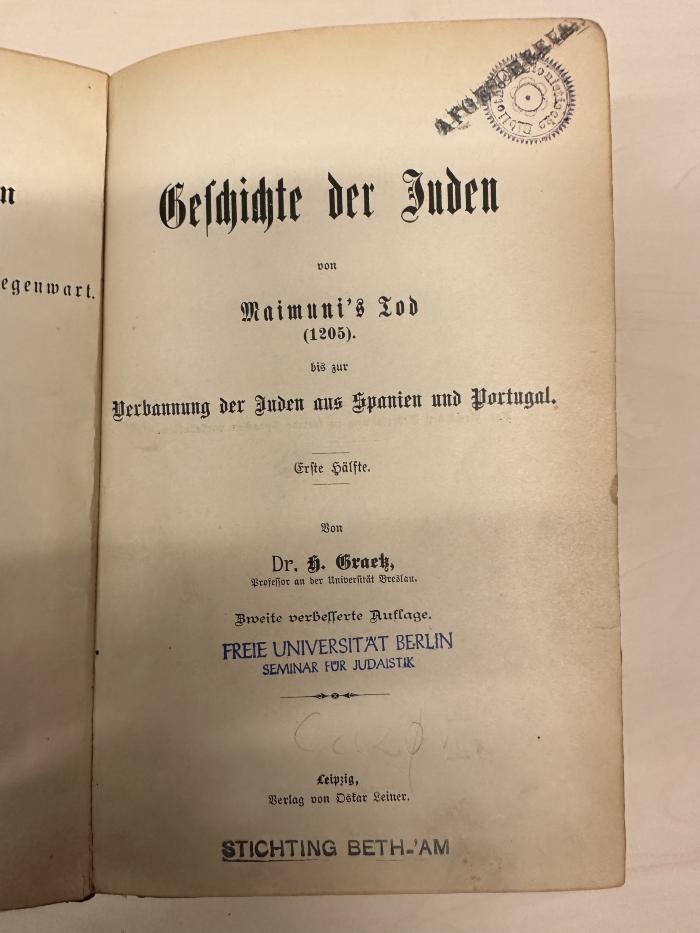 BD 1220 G735-7(2) : Geschichte der Juden. 7, Geschichte der Juden von Maimunis Tod (1205) bis zur Verbannung der Juden aus Spanien und Portugal, Hälfte 1 (1890)