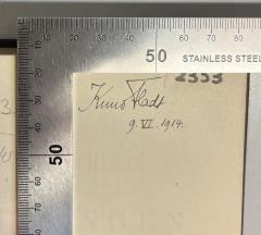 - (Fladt, Kuno), Von Hand: Autogramm, Name, Datum; 'Kuno Fladt 9.VI.1914.'. 