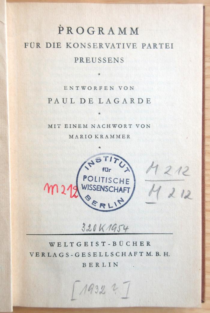 M 212 112 : Programm für die konservative Partei Preussens  (1932)