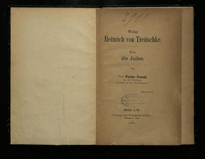 AN II 440 : Wider Heinrich von Treitschke, für die Juden (1880)