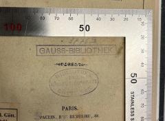 - (Niedersächsische Staats- und Universitätsbibliothek Göttingen), Stempel: Berufsangabe/Titel/Branche, Nummer; '3776a Gauss-Bibliothek.'. 