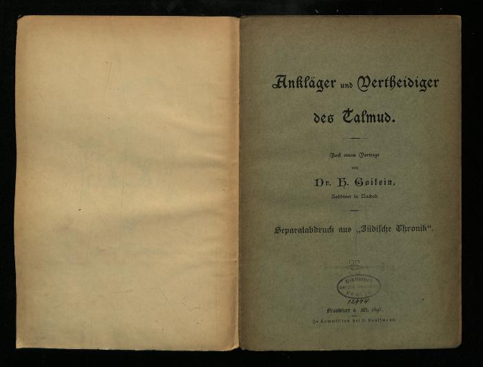 AN II 448 : Ankläger und Vertheidiger des Talmud. (1897)