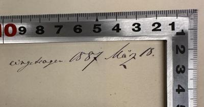- (Städtische Oberrealschule Oldenburg), Von Hand: Datum; 'eingetragen 1887 März 18.
[wechselnde Daten]'. 