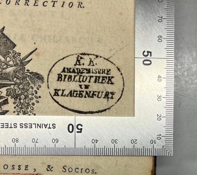 GB M 2116 : Christiani Wolfii .. Elementa Matheseos Universae (1743);-, Stempel: Berufsangabe/Titel/Branche, Ortsangabe; 'K. K. Akademische Bibliothek in Klagenfurt ' (Prototyp)