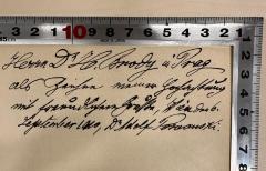 - (Brody, Heinrich;Posnanski, Adolf), Von Hand: Autor, Widmung, Name, Ortsangabe, Berufsangabe/Titel/Branche, Datum, Widmung; 'Herrn Dr. H. Brody in Prag als Zeichen meiner Hochachtung mit freundlichen Grüßen, Wien den 6. Spetember 1910, Dr. Adolf Posnanski.'. 