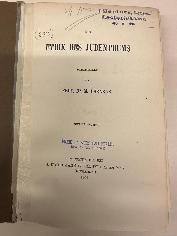 BD 1230 L431-1(5)+2 : Die Ethik des Judenthums. [1] (1904)