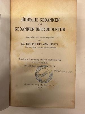 BD 1280 H576 : Jüdische Gedanken und Gedanken über Judentum : Autoris. (1924)