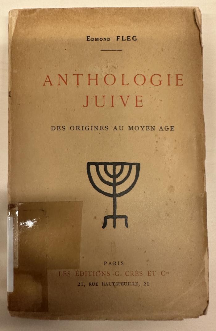 BD 1280 F595 : Anthologie juive : des origines au moyen age (1923)