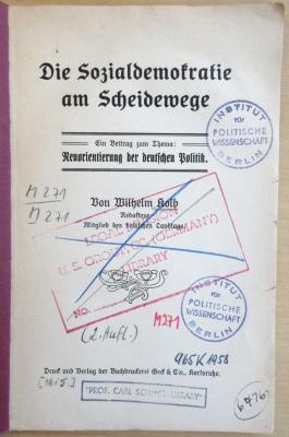 M 271 189(2) : Die Sozialdemokratie am Scheidewege : Ein Beitrag zum Thema: Neuorientierung der deutschen Politik. (1915)