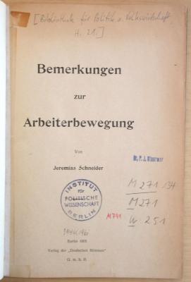 M 271 134 : Bemerkungen zur Arbeiterbewegung (1905)