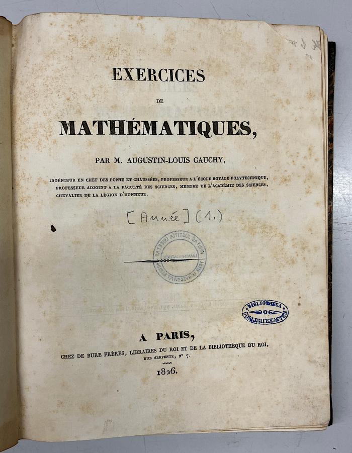 GB M 2173 : Exercices de mathématiques. (1826)