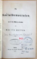 M 271 152 : Die Socialdemokraten, was sie den Wählern versprechen und was sie wollen (1876)