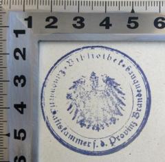 - (Landwirtschaftskammer für die Provinz Brandenburg und für Berlin), Stempel: Berufsangabe/Titel/Branche, Ortsangabe; 'Bibliothek Landwirtschschaftskammer f. d. Provinz Brandenburg'. 