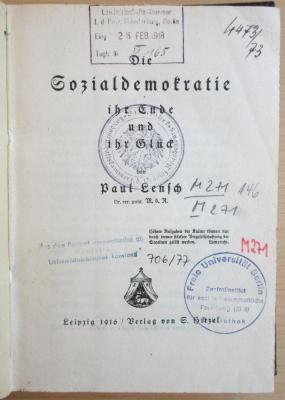 M 271 146 : Die Sozialdemokratie ihr Ende und ihr Glück (1916)