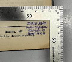- (Kolm, Walter), Stempel: Name, Ortsangabe; 'Walter Kolm Berlin-Lichterfelde Elisabethstr. 10 E Anruf: 73 86 42'.  (Prototyp)