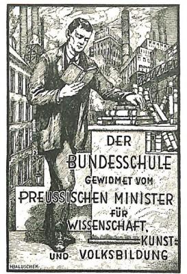 - (Bundesschule des ADGB), Etikett: Exlibris; 'Der Bundesschule gewidmet vom Preußischen Minister für Wissenschaft, Kunst und Volksbildung. HBaluschek'.  (Prototyp)