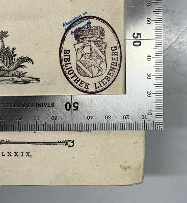 GB M 2163 : Amusemens Arithmétiques Et Algébriques De La Campagne (1779);- (Bibliothek Liebenberg), Stempel: Berufsangabe/Titel/Branche, Name, Ortsangabe; 'Bibliothek Liebenberg'. 