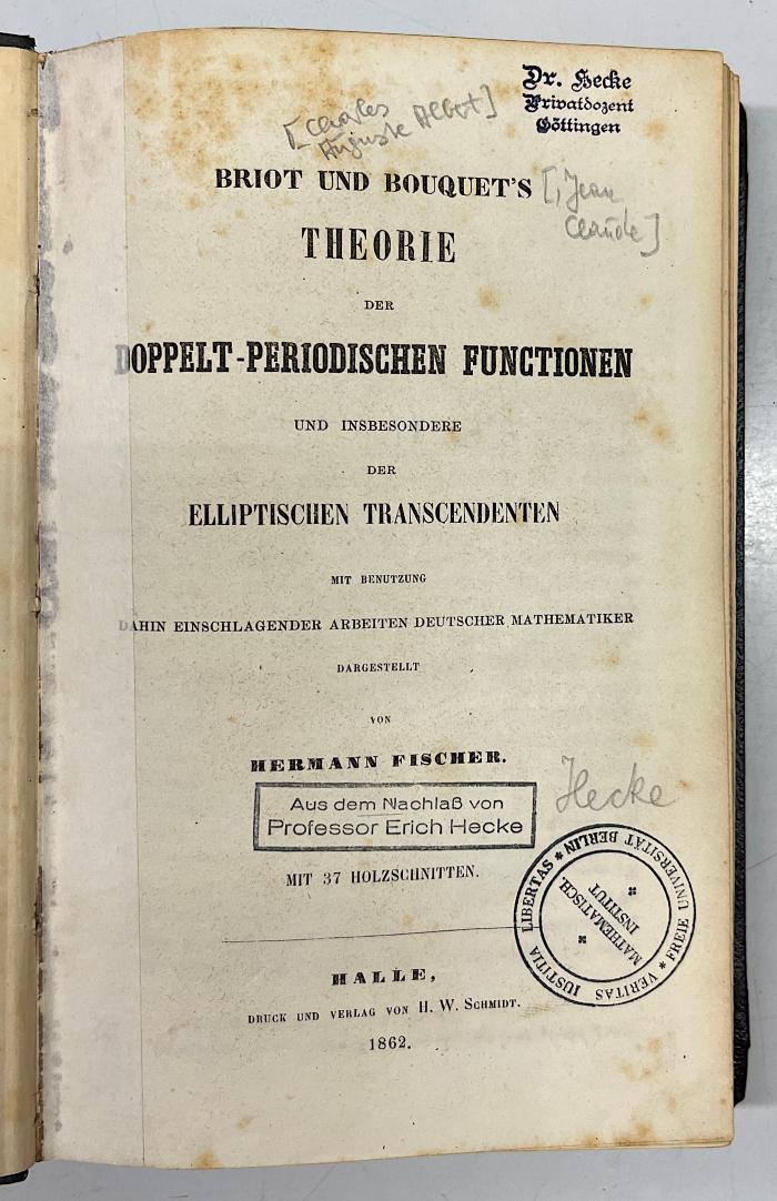 GB M 2170 : Theorie der doppelt-periodischen Functionen …  (1862)