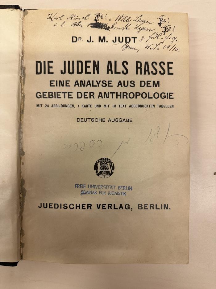 BD 1300 J93 : Die Juden als Rasse : eine Analyse aus dem Gebiete der Anthropologie (1903)