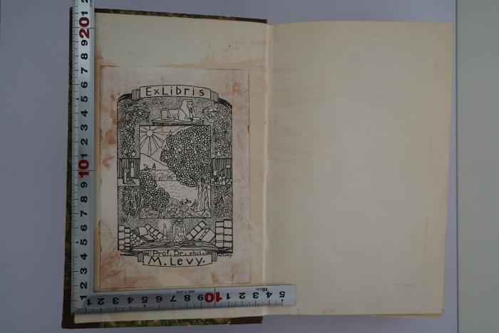 - (Levy, M. Prof. Dr.), Etikett: Exlibris; 'Ex Libris Prof. Dr. phil. M. Levy.
W. Levy.'.  (Prototyp)