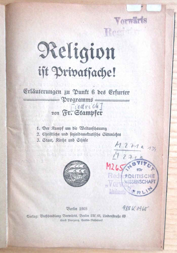M 271a 134 : Religion ist Privatsache! (1905)