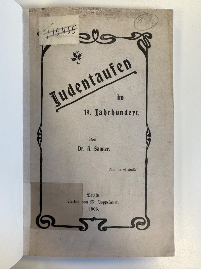BD 1480 S193+2 : Judentaufen im neunzehnten Jahrhundert : mit besonderer Berücksichtigung Preußens (1906)