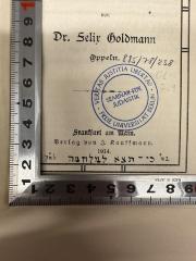- (Goldmann, Felix;Dienemann, Dr. Max), Von Hand: Datum; 'בש" כי־תצא למלחמה לפ"ק'. 